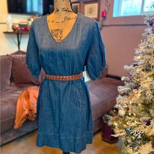 Blue Puff Sleeve V-Neck Mini Sundress